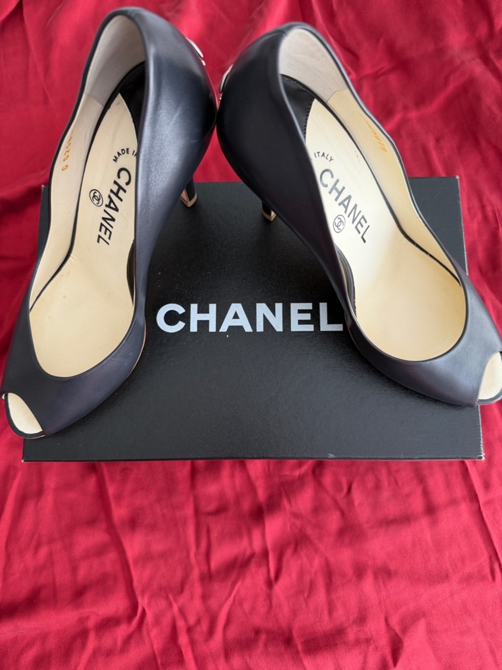 CHANEL Black Leather Peep-Toe Pumps - Picture 4 of 5